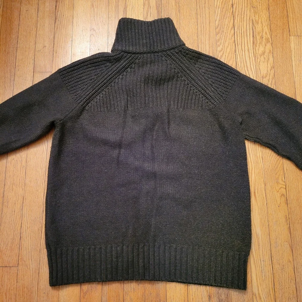 Banana Republic L Merino Wool Mock Neck Chunky Sweater Green Preppy‎ Academia